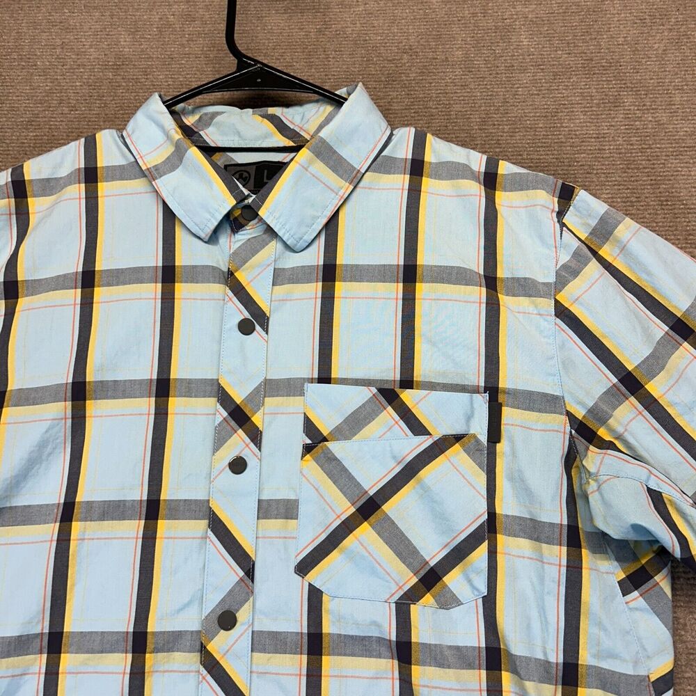 Magpul Shirt Men's Large Blue Plaid Short Sleeve Snap Button Front Pocket Cotton